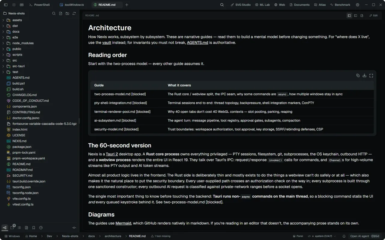 Nexis — Markdown preview, with the Edit button that opens the rich editor