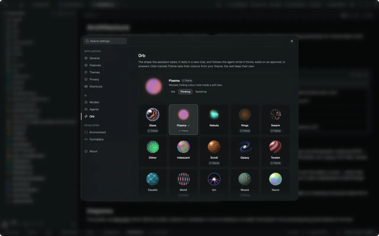 Nexis — Settings → AI → Orb