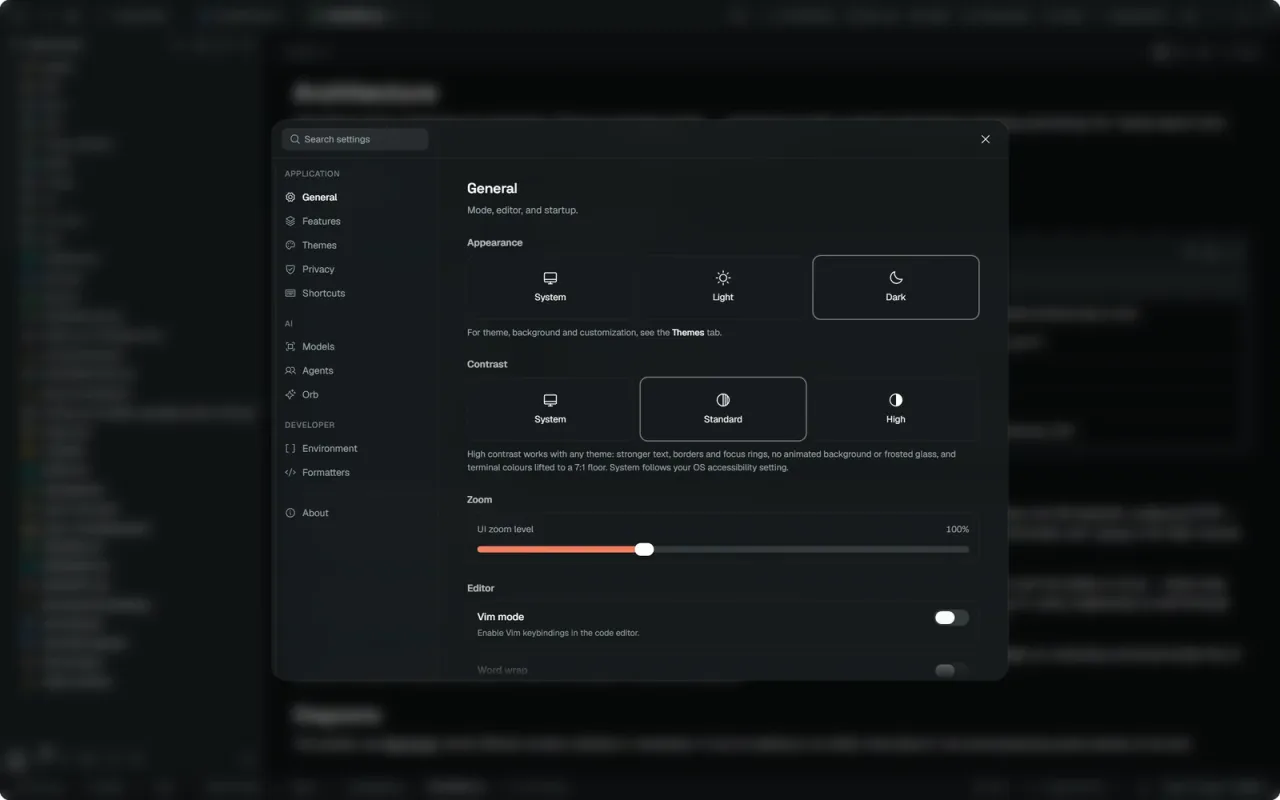 Nexis — Settings → General