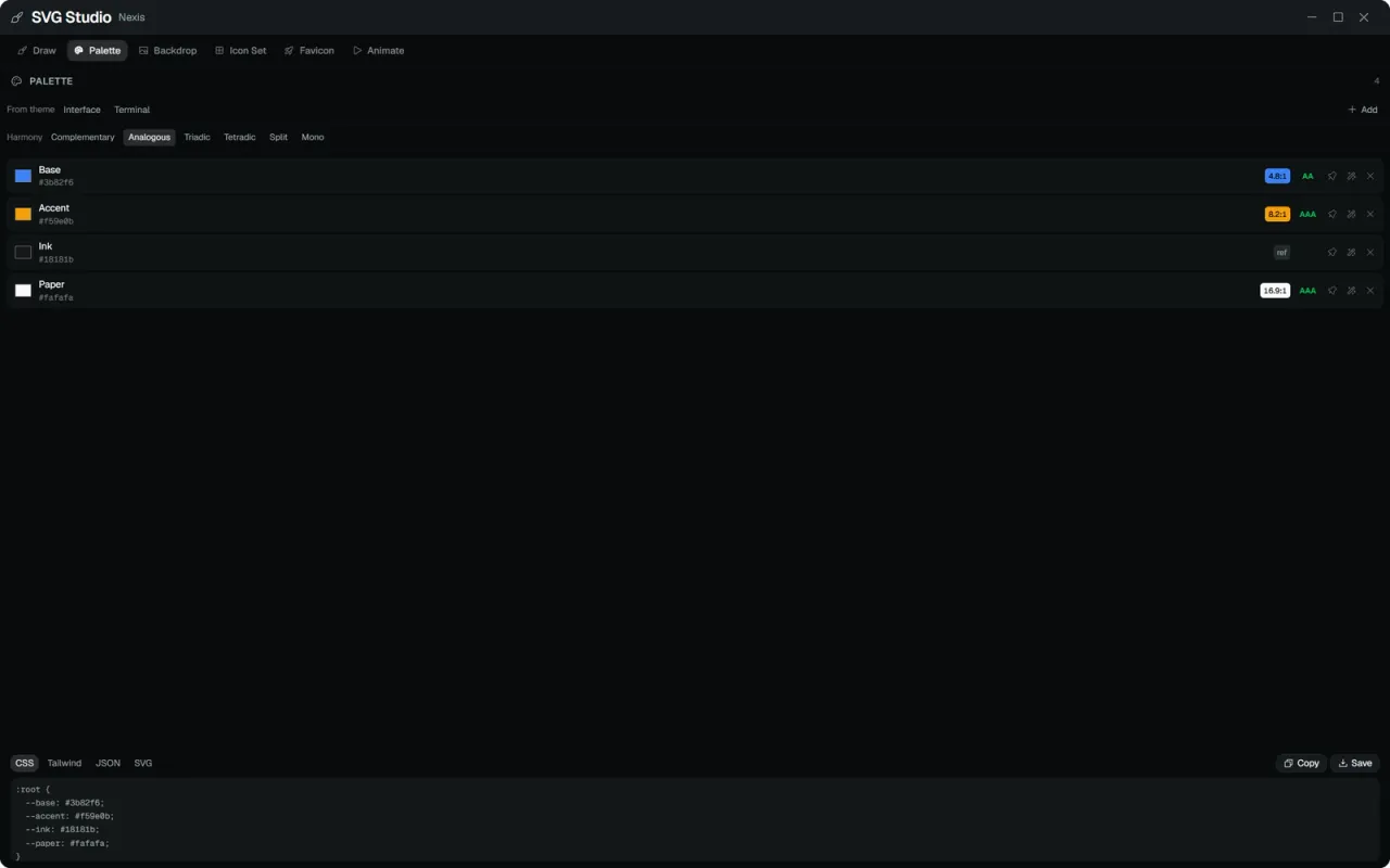 Nexis — SVG Studio's Palette tool
