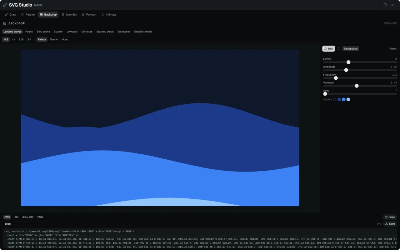 Nexis — SVG Studio's Backdrop tool generating layered waves