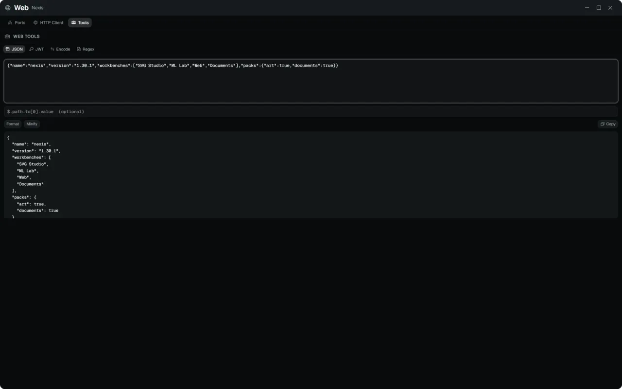 Nexis — The Web window's Web Tools formatting JSON